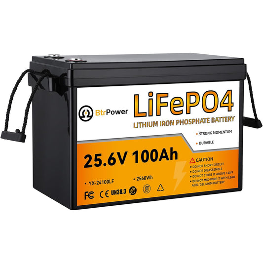 24V 100Ah LiFePO4 Battery BtrPower Lithium for RV Marine Solar System 100A BMS