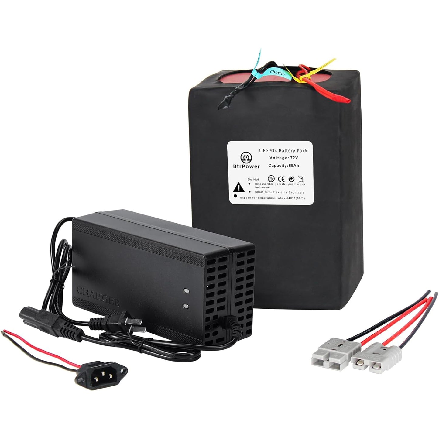 BtrPower 72V Ebike Battery 60AH LiFePO4 Battery Pack with Charger and 50A BMS fit for 2000W Motor