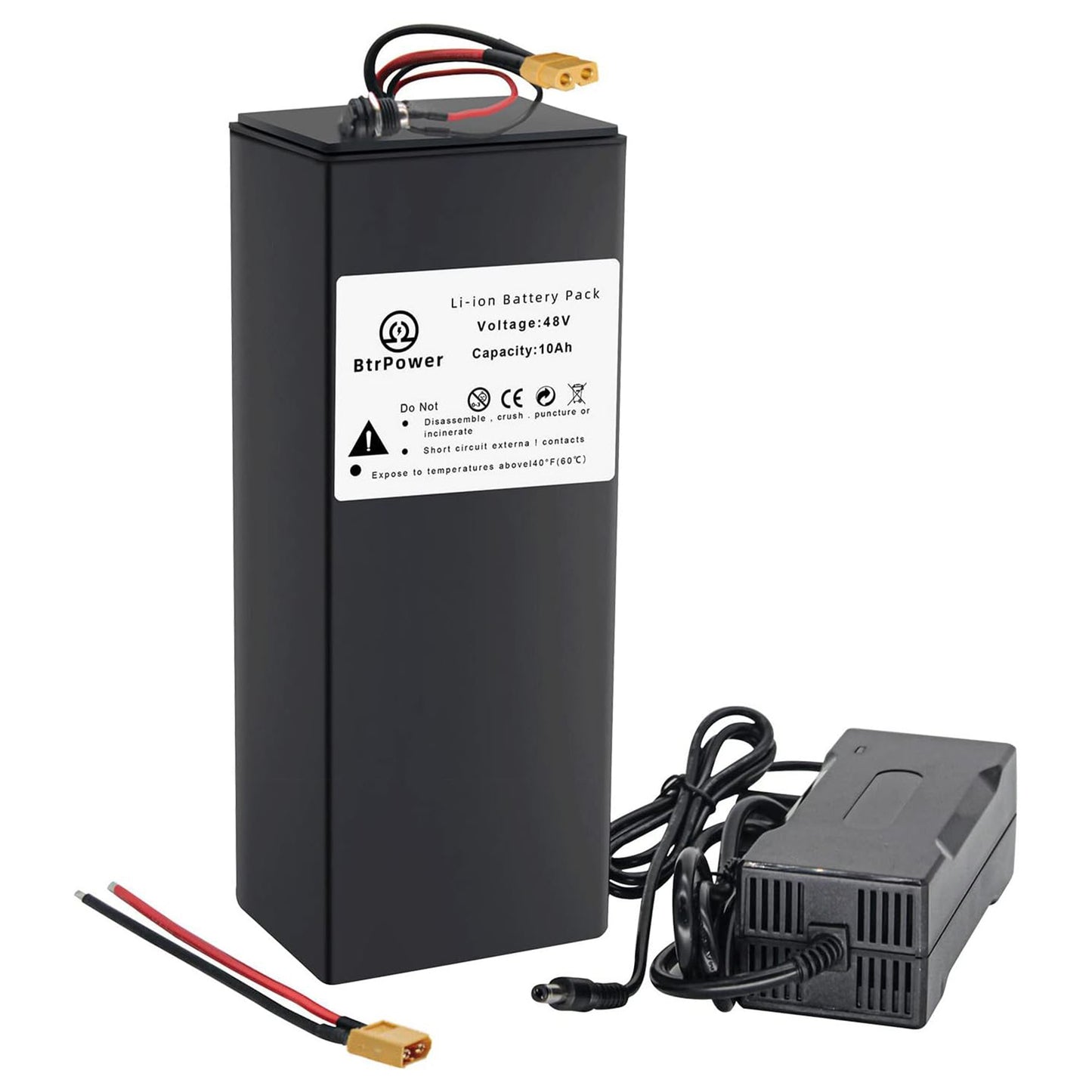 BtrPower Ebike Battery 48V 10AH, Li- ion Battery Pack with 3A Charger and 20A BMS