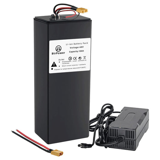 BtrPower Ebike Battery 48V 10AH, Li- ion Battery Pack with 3A Charger and  20A BMS