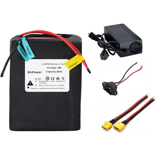 BtrPower Ebike Battery 48V 20AH LiFePO4 Battery Pack with 3A Charger,40A BMS