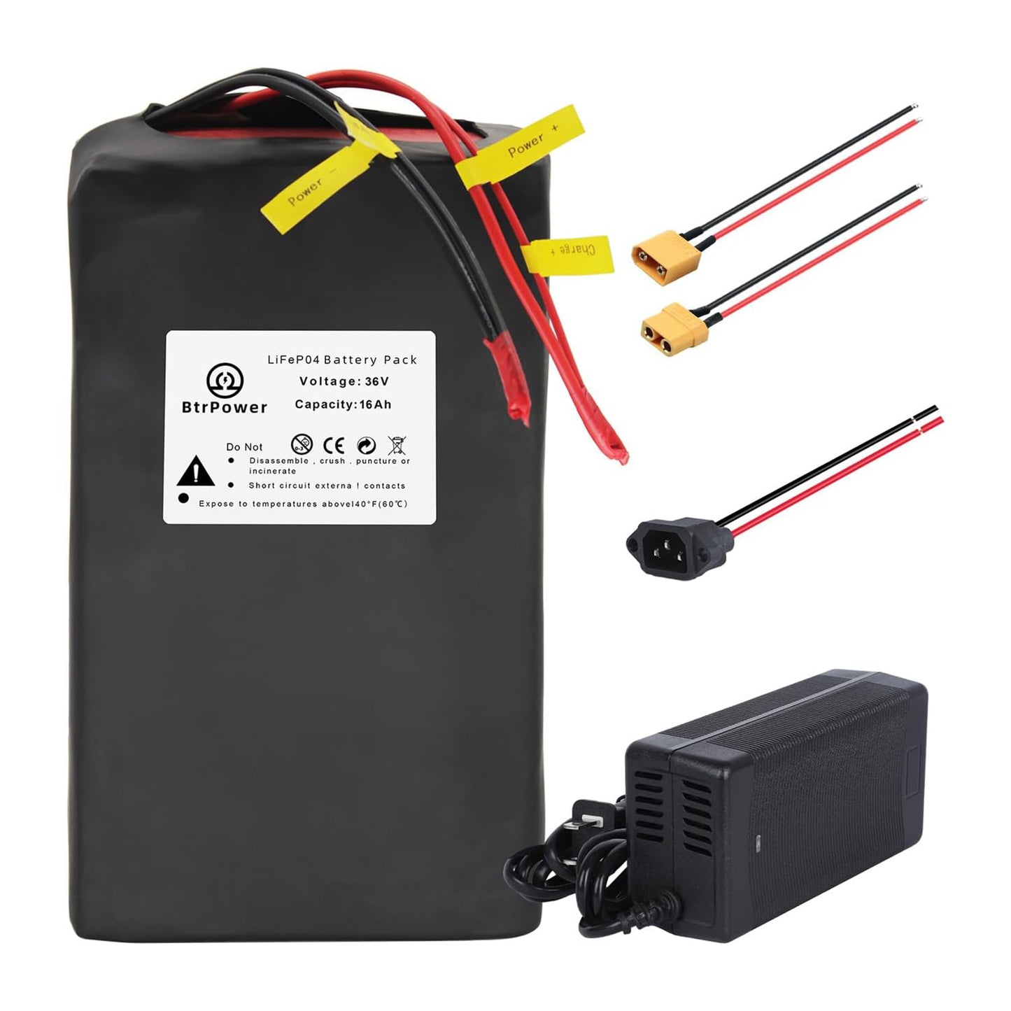 BtrPower Ebike Battery 36V 16AH LiFePo4 Battery Pack with 3A Charger, 30A BMS