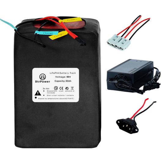 BtrPower EBike Battery 60V 30AH LiFeO4 Battery Pack with 5A Charger 50A BMS