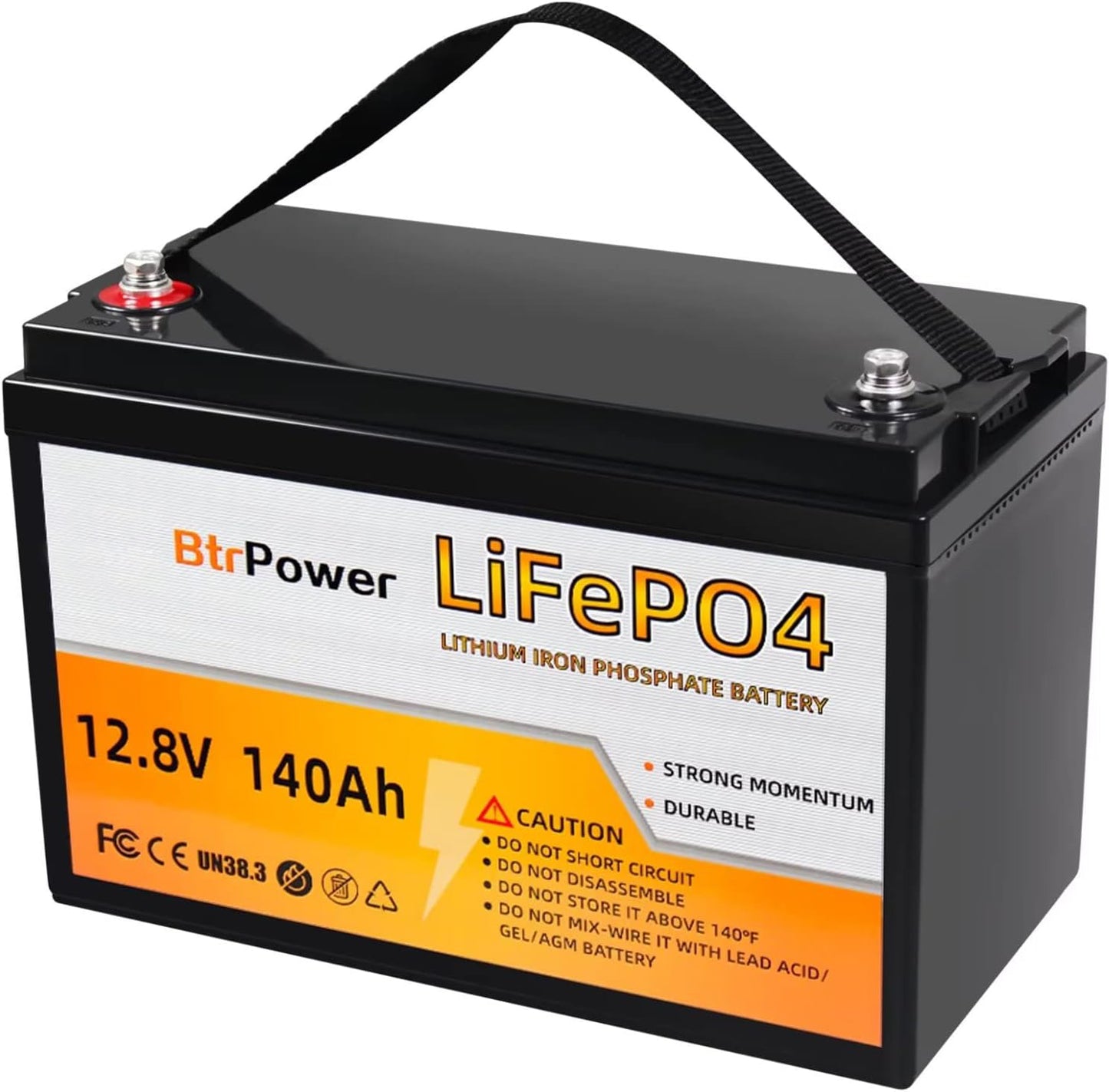 BtrPower 12V 100AH 140AH LiFePO4 Battery for RV, Solar System, Trolling Motor, Off-grid System, Golf Cart