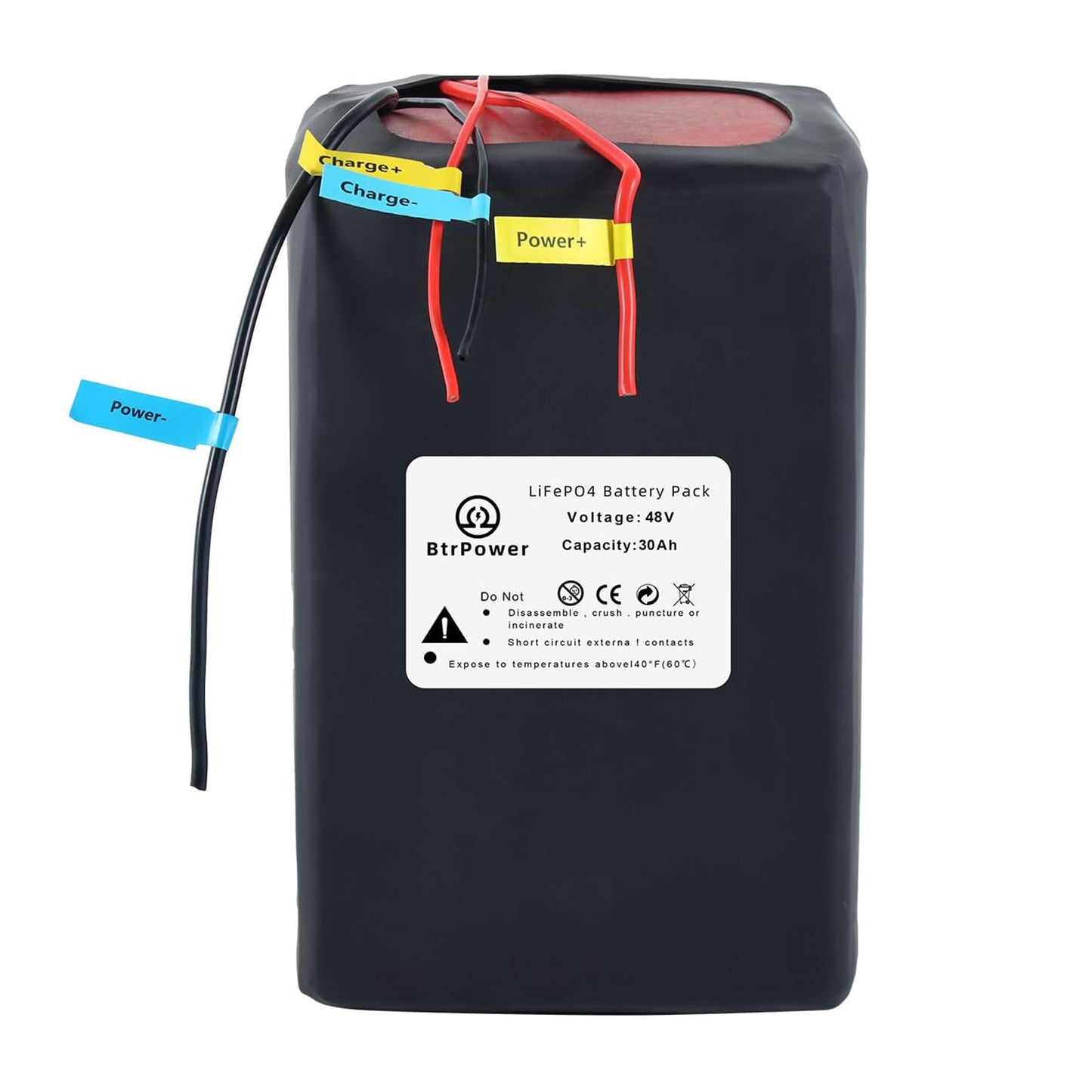 BtrPower Ebike Battery 48V 30AH LiFePO4 Battery Pack with 5A Charger, 50A BMS