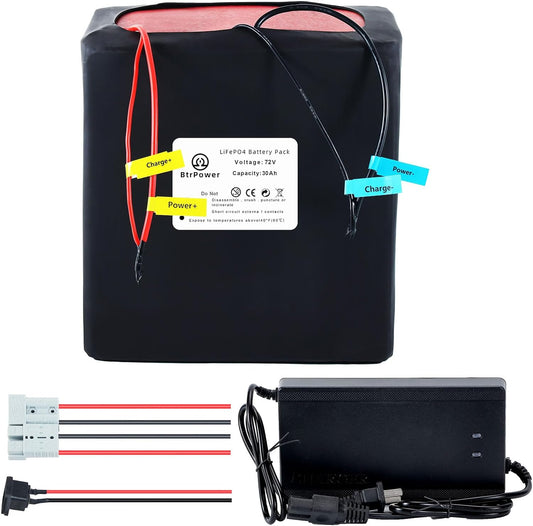 BtrPower Ebike Battery 72V 30AH LiFePO4 Battery Pack with 5A Charger 50A BMS