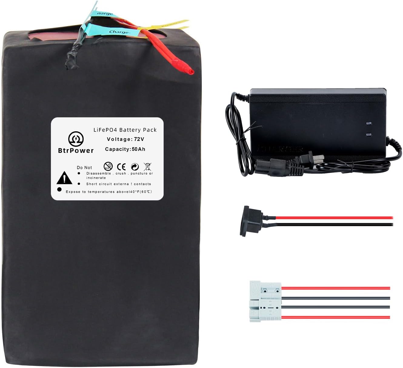 BtrPower Ebike Battery 72V 50AH Lithium LiFePO4 Battery Pack with 80A BMS,5A Charger