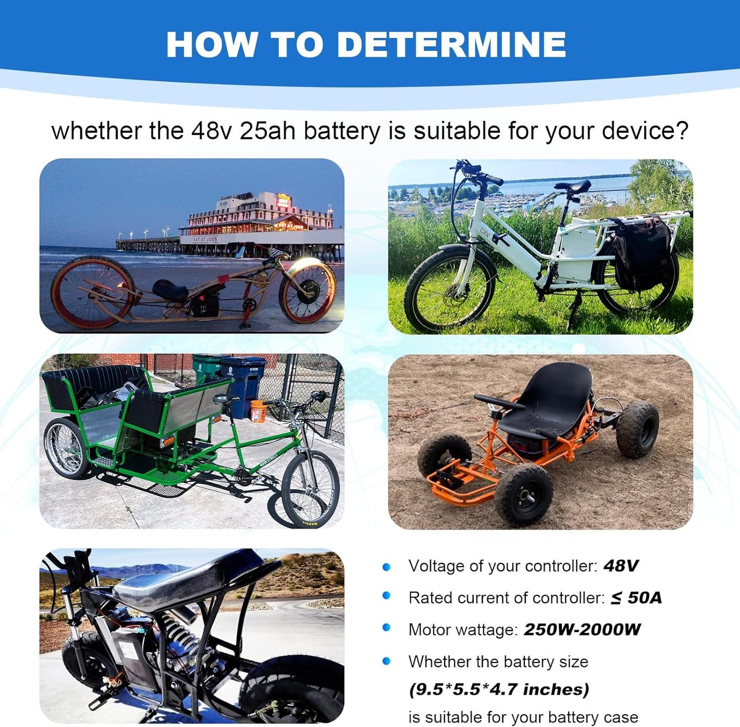 BtrPower Ebike Battery 48V 25AH Lithium ion Battery Pack with 5A Charger, 50A BMS