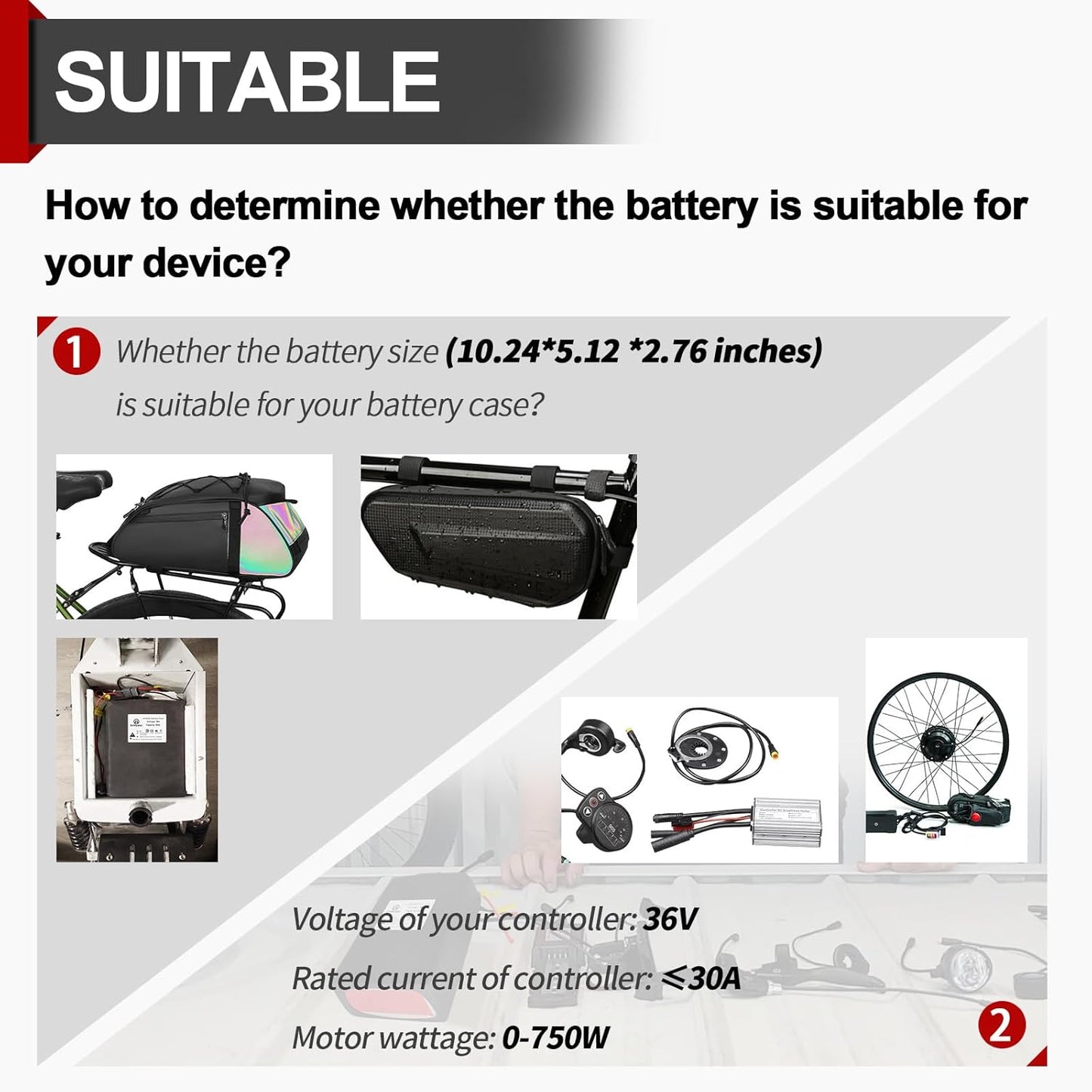 BtrPower Ebike Battery 36V 16AH LiFePo4 Battery Pack with 3A Charger, 30A BMS