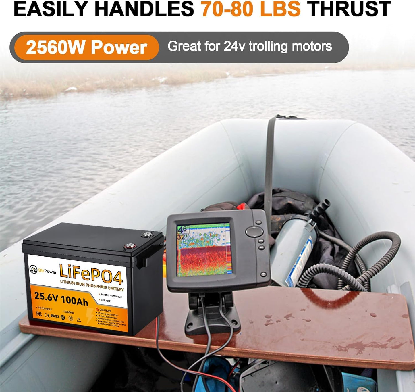 24V 100Ah LiFePO4 Battery BtrPower Lithium for RV Marine Solar System 100A BMS