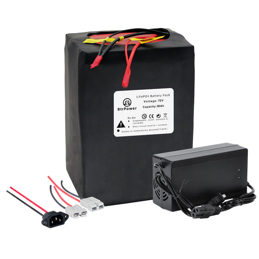 BtrPower Ebike Battery 72V 30AH LiFePO4 Battery Pack with 5A Charger 100A BMS