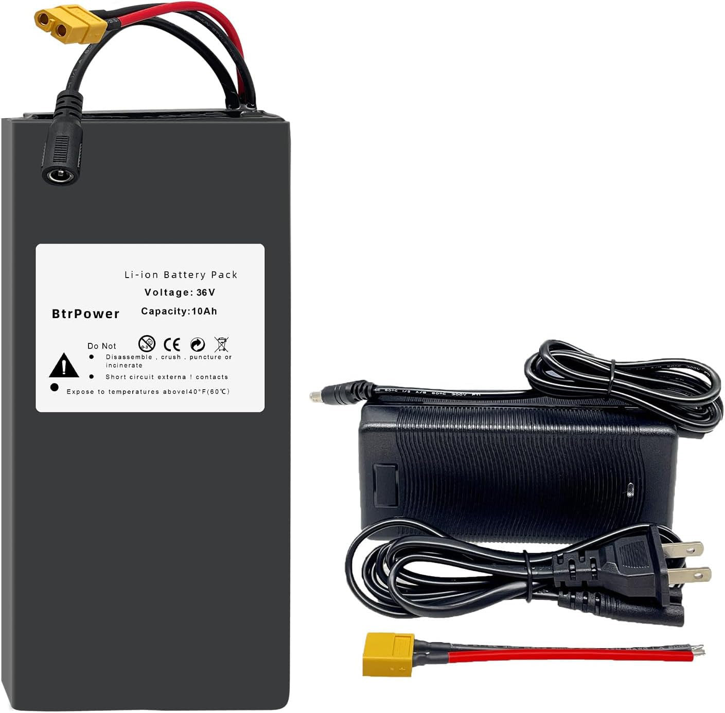 BtrPower Ebike Battery 36V 10AH, Li- ion Battery Pack with 3A Charger and BMS