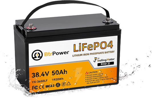 BtrPower 36V 50Ah LiFePO4 Lithium Battery for Trolling Motor RV Marine Solar System