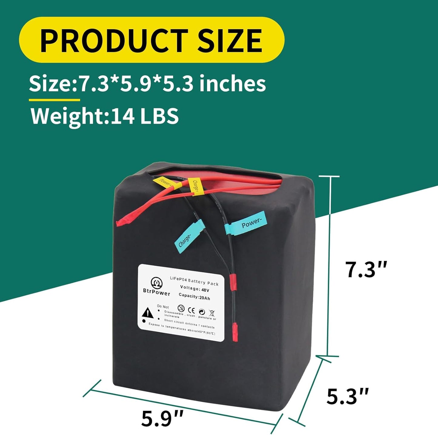 Ebike Battery 48V 20AH LiFePO4 Battery Pack with 3A Charger with 50A BMS