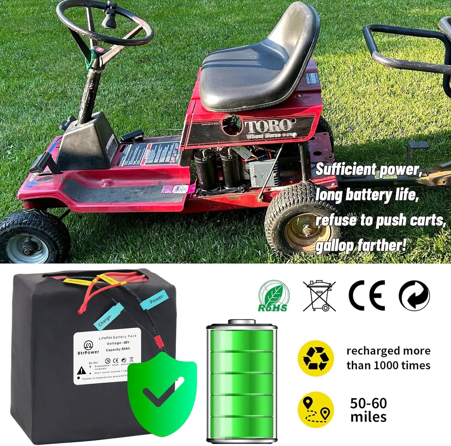 48V 50Ah Ebike Battery Pack LiFepo4 Lithium for 250W-1500W Electric Bike Scooter 50A BMS