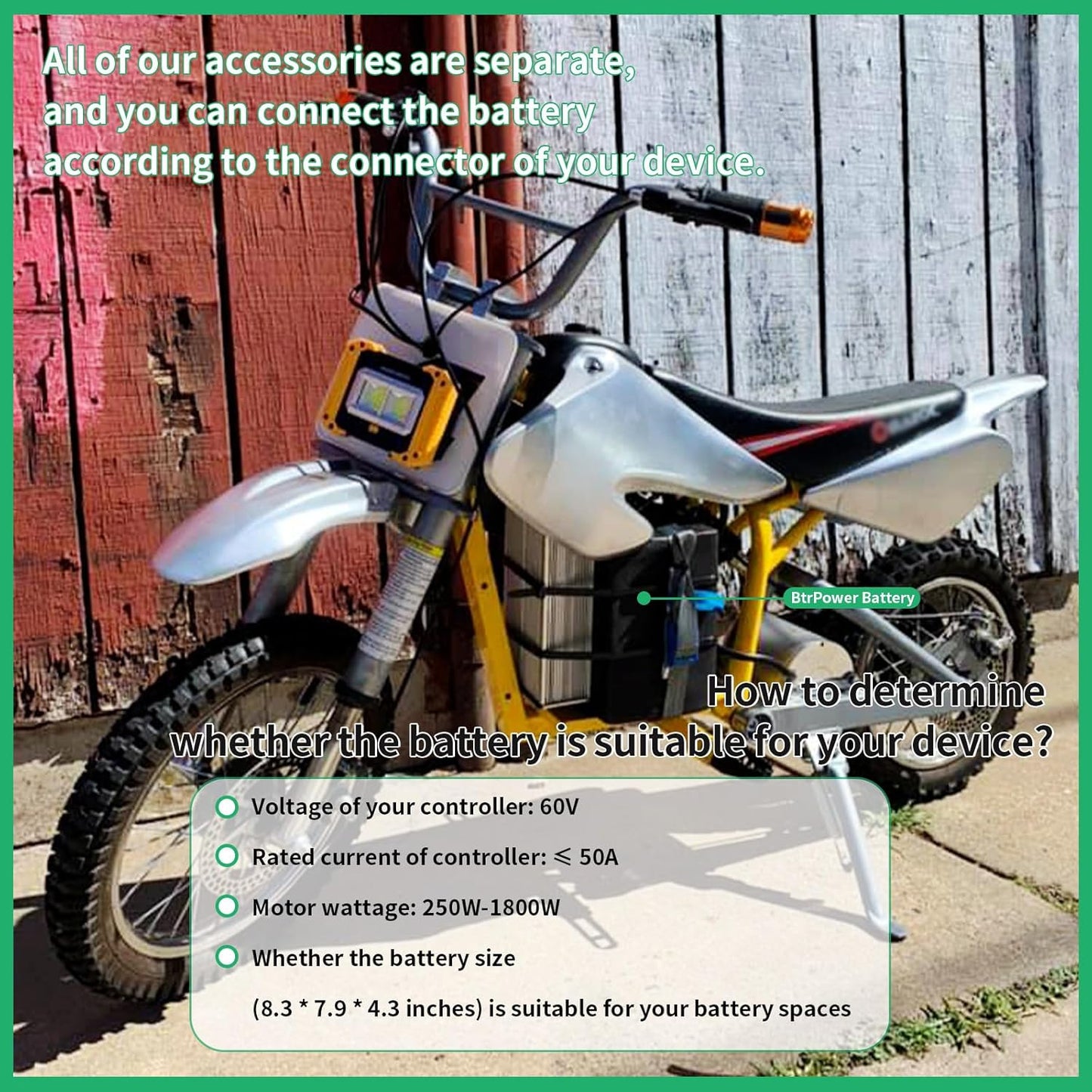 BtrPower Ebike Battery 60V 20AH LiFePO4 Battery Pack with 5A Charger ,50A BMS