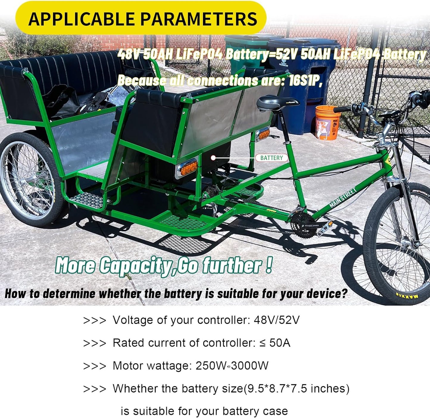 48V 50Ah Ebike Battery Pack LiFepo4 Lithium for 250W-1500W Electric Bike Scooter 50A BMS