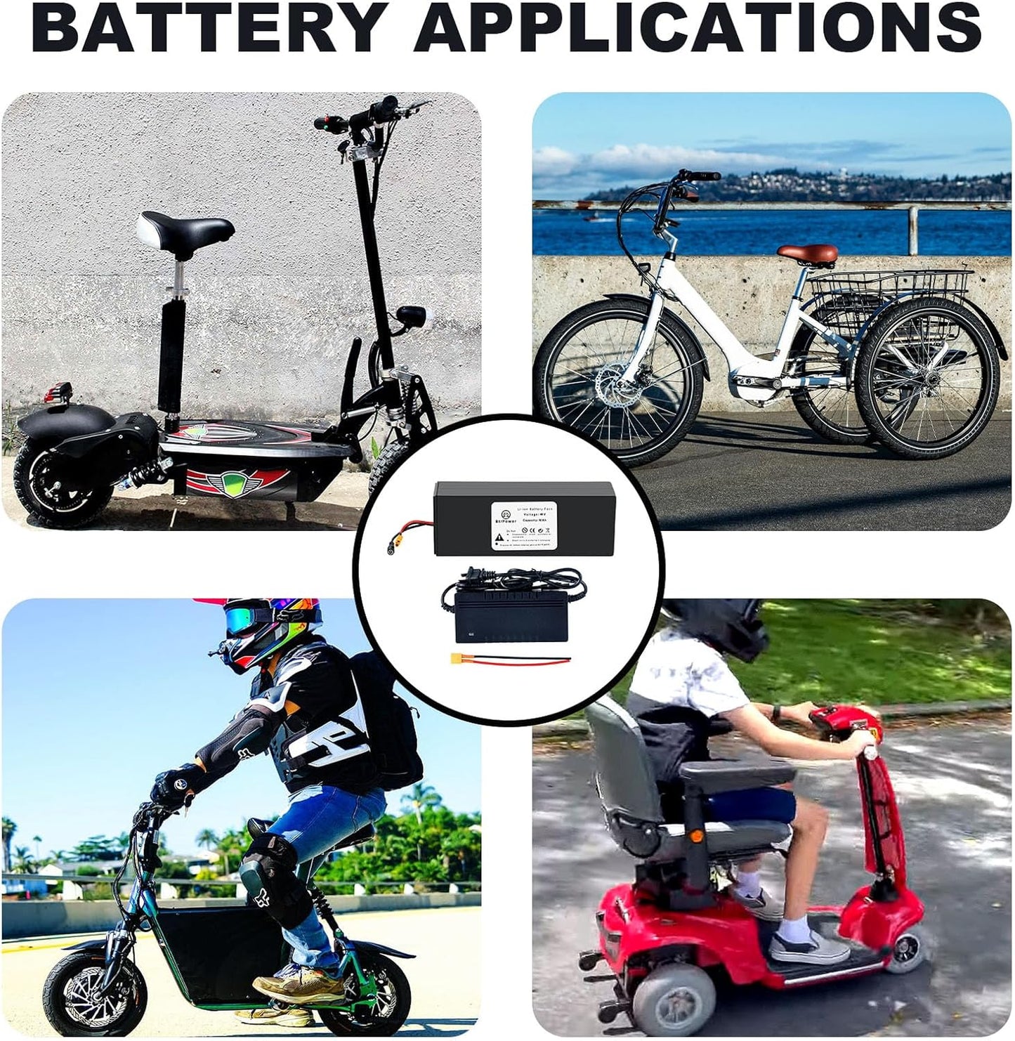 BtrPower Ebike Battery 48V 10AH, Li- ion Battery Pack with 3A Charger and 20A BMS
