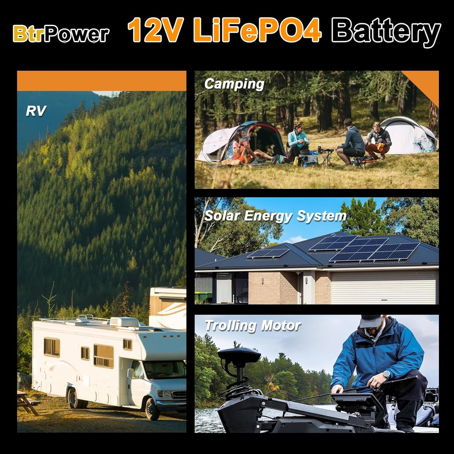 BtrPower 12V 100AH 140AH LiFePO4 Battery for RV, Solar System, Trolling Motor, Off-grid System, Golf Cart