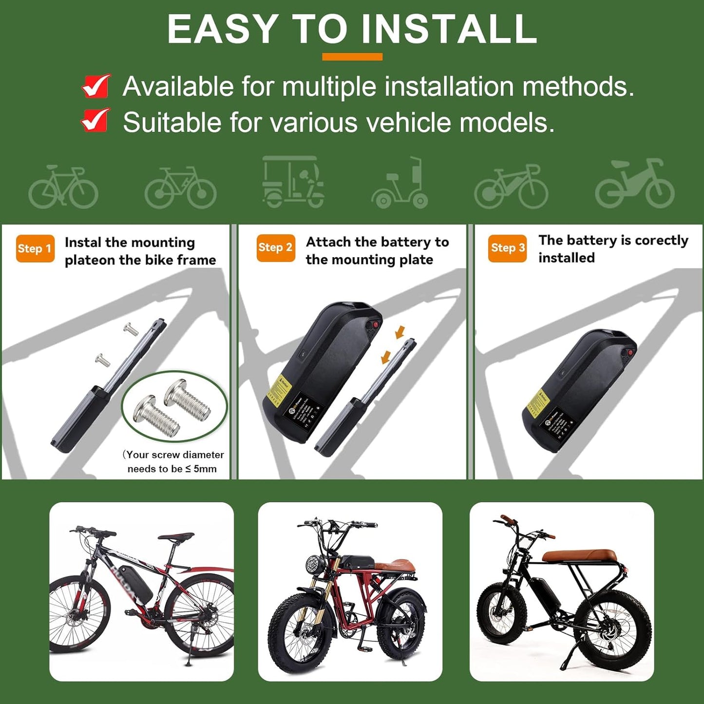 BtrPower 48V 20Ah Hailong Ebike Battery for Electric Bike Motor Lithium Battery 30A BMS