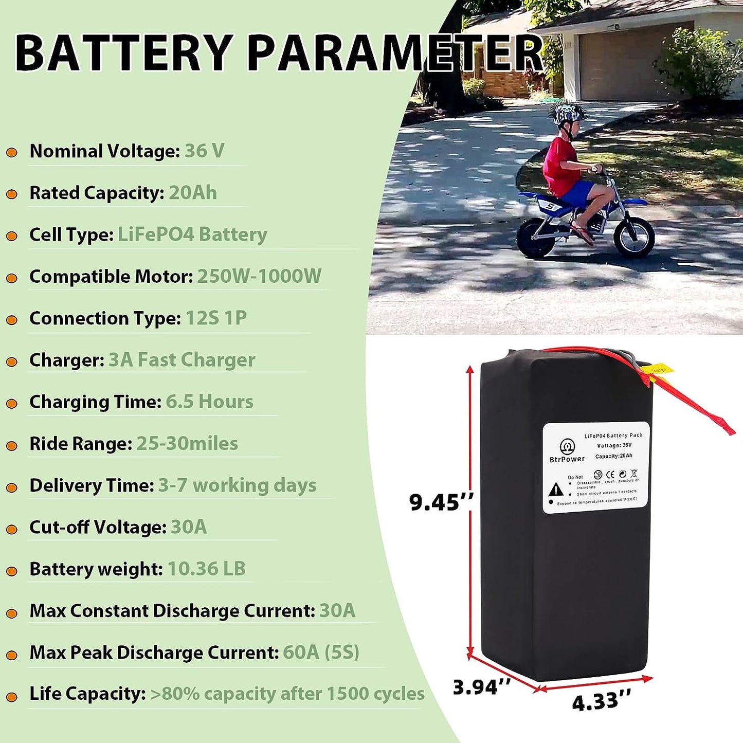 36v 20Ah Lifepo4 Battery Pack for 750W Ebike Electric Bike Scooter with Charger