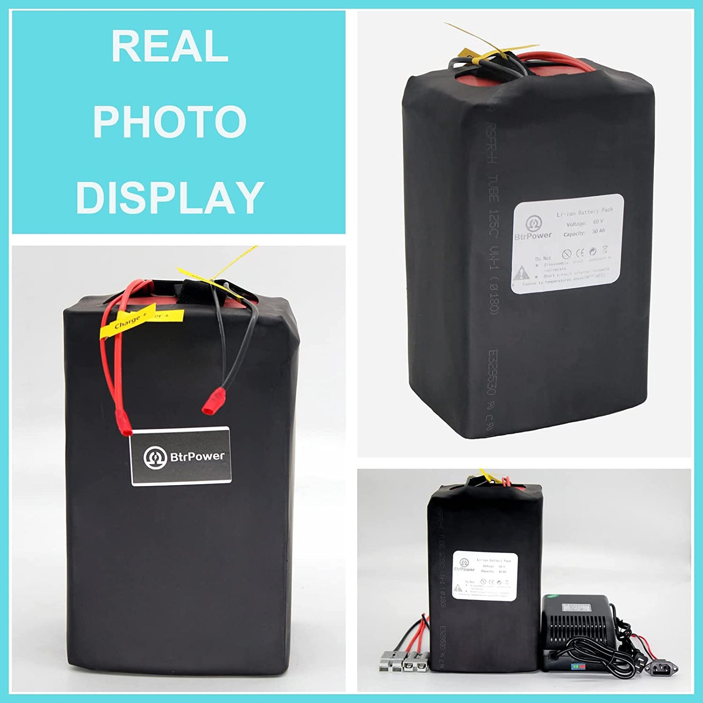 BtrPower EBike Battery 60V 30AH Li-ion Battery Pack with 5A Charge 50A BMS