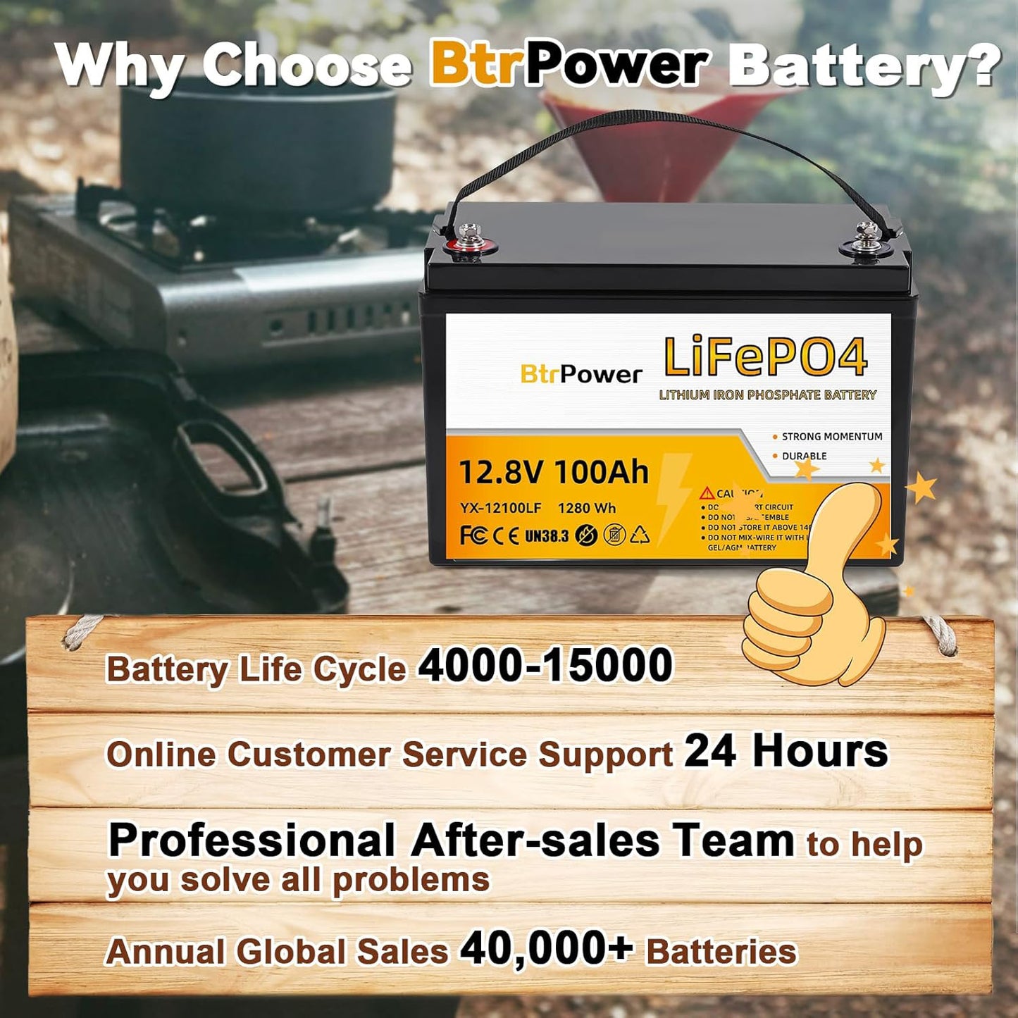 BtrPower 12V 100AH 140AH LiFePO4 Battery for RV, Solar System, Trolling Motor, Off-grid System, Golf Cart