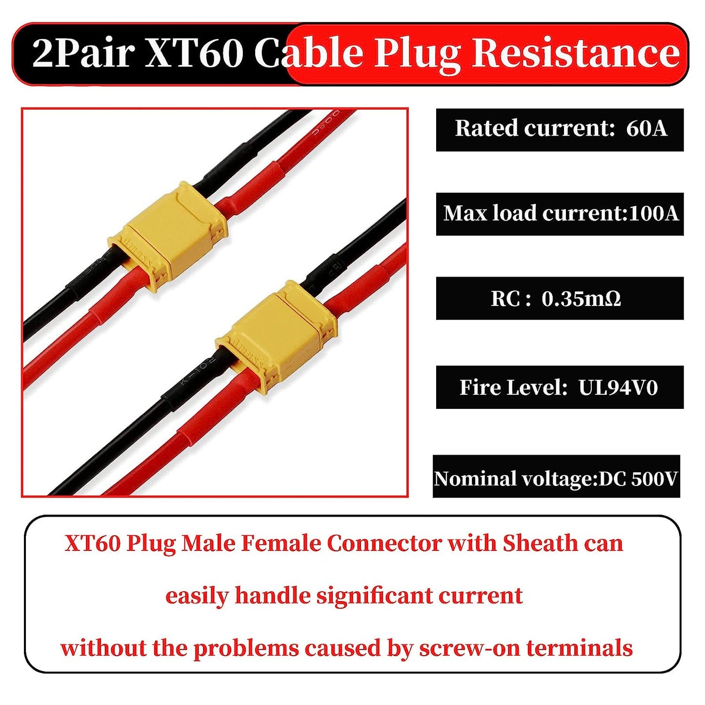 BtrPower 2pair XT60 Male Female Connector with 150mm 14AWG Silicone Wire