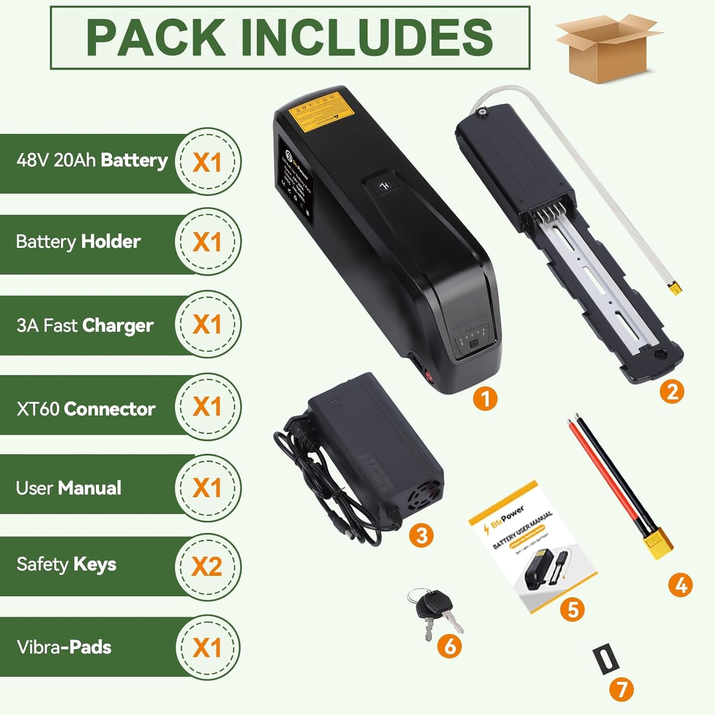 BtrPower 48V 20Ah Hailong Ebike Battery for Electric Bike Motor Lithium Battery 30A BMS