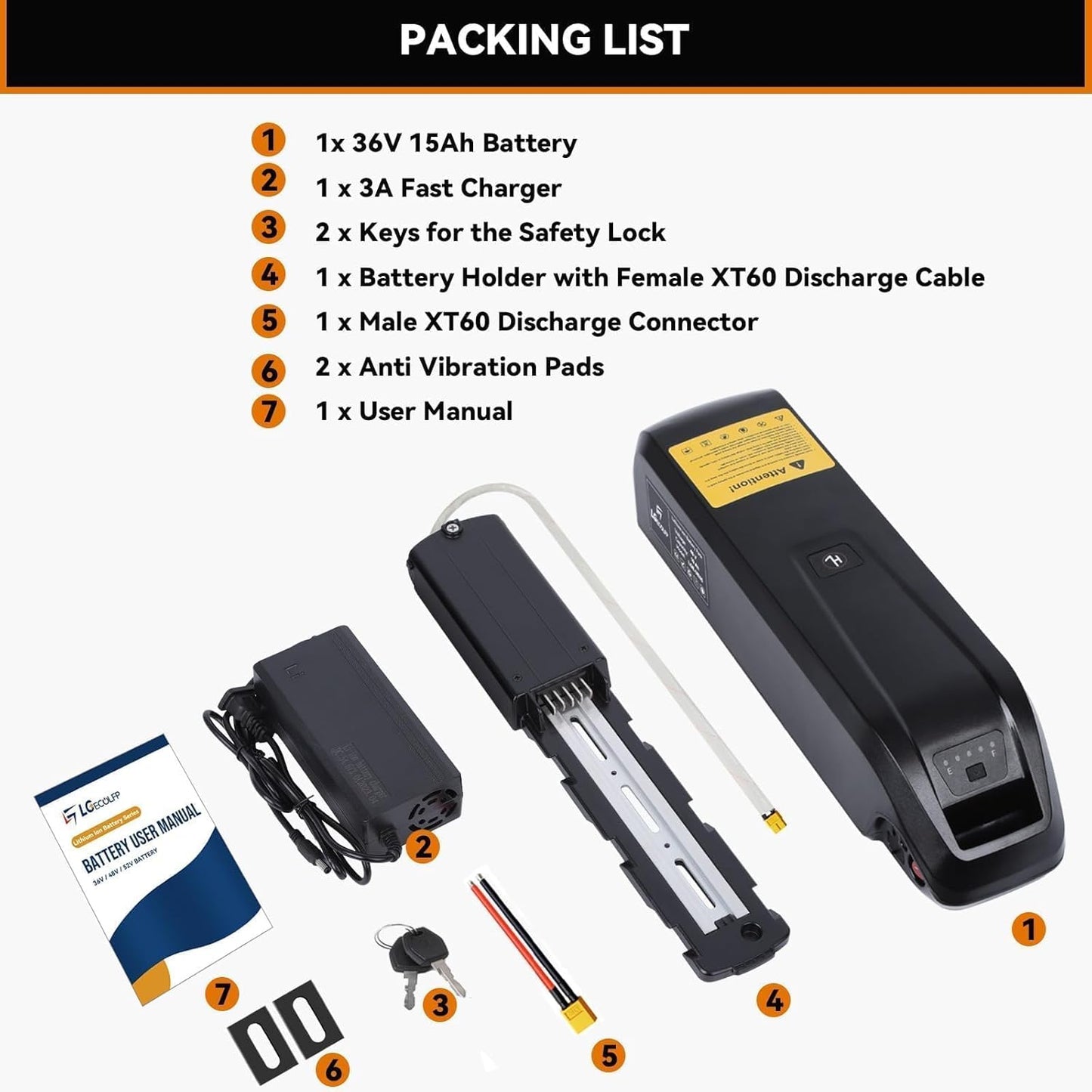 LGECOLFP 5-Pins 48V 15Ah Hailong Ebike Battery Replacement Lithium ion Battery with USB Port for 1000W Electric Bike
