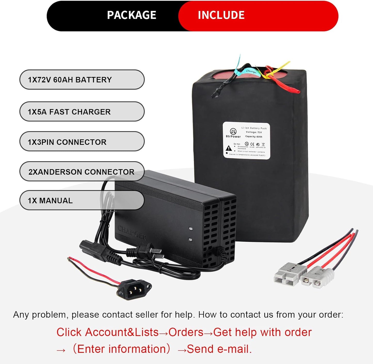 72V 60Ah Lithium Li-ion Battery Pack for 500W-2500W EBike Electric Scooter 50A/80A BMS