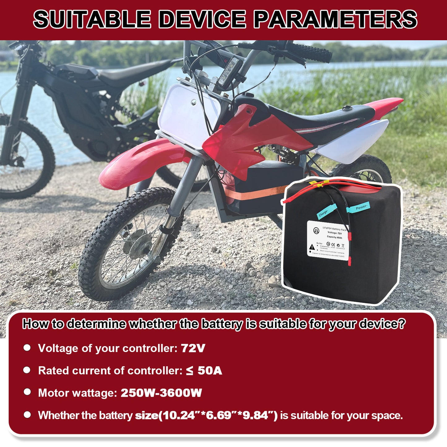 BtrPower Ebike Battery 72V 45AH LiFePO4 Battery Pack with 5A Charger 50A BMS for Electric Bike Scooter Motorcycle