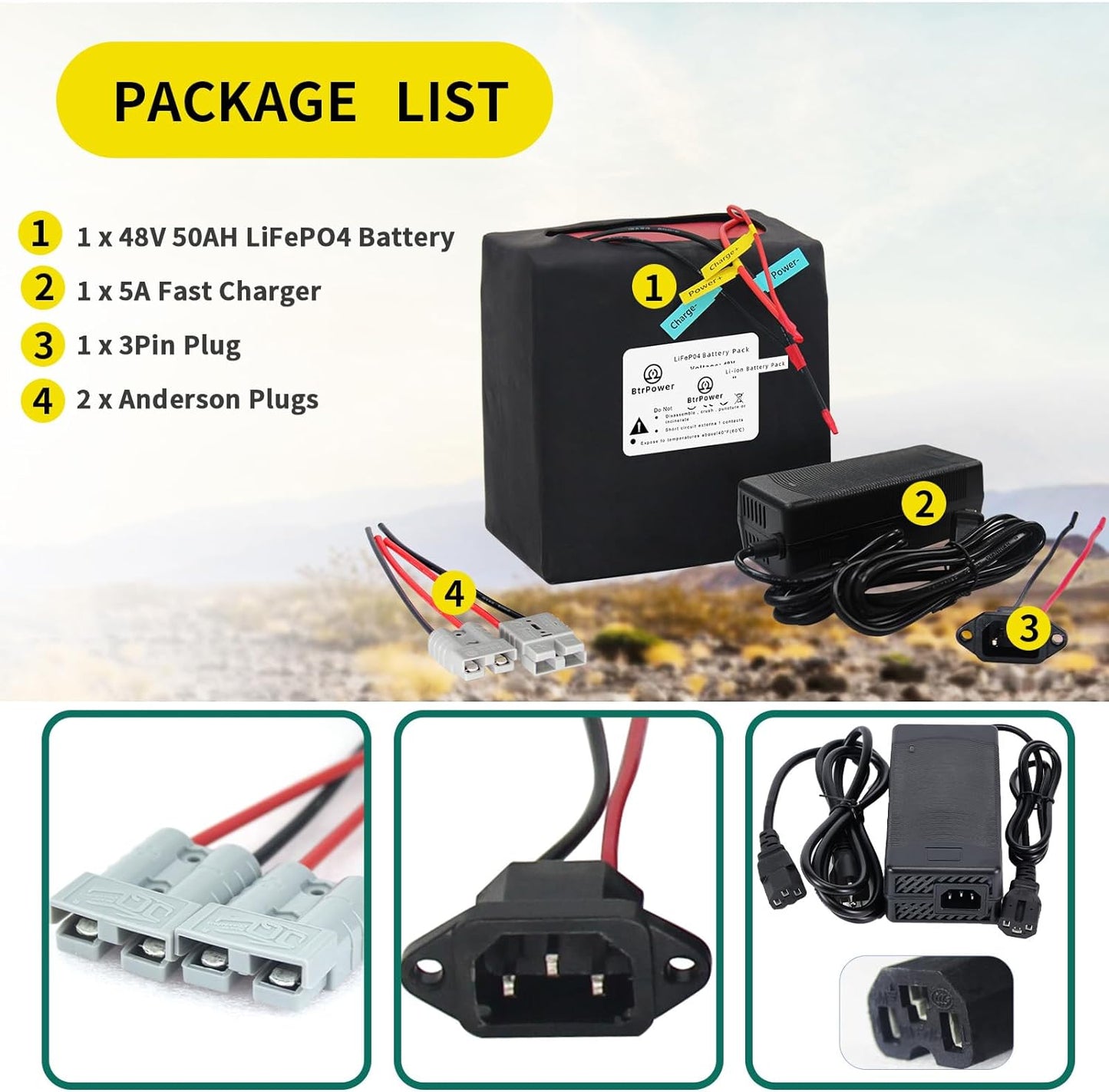 48V 50Ah Ebike Battery Pack LiFepo4 Lithium for 250W-1500W Electric Bike Scooter 50A BMS