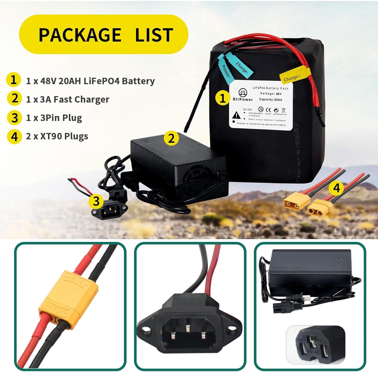 Ebike Battery 48V 20AH LiFePO4 Battery Pack with 3A Charger with 50A BMS