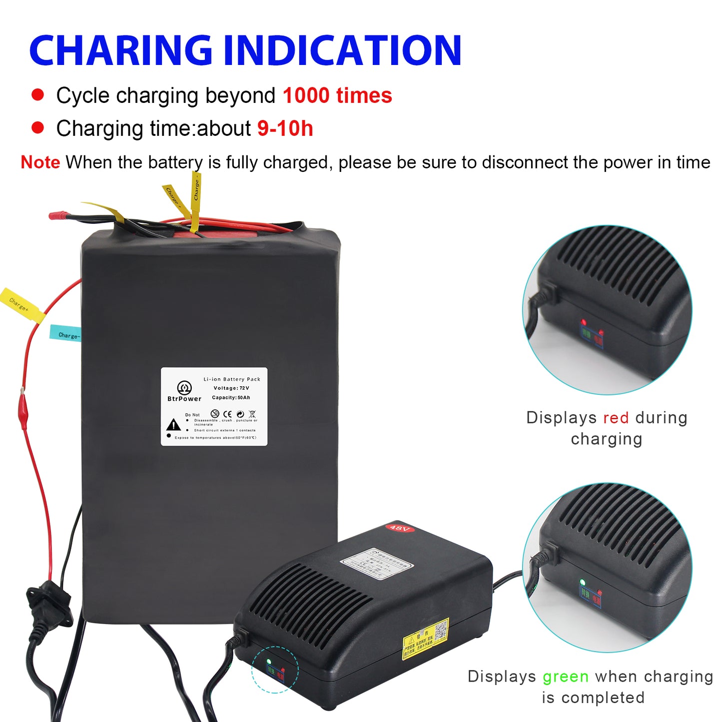 BtrPower Ebike Li-ion Battery 72V 50AH Lithium ion Battery Pack with 80A BMS