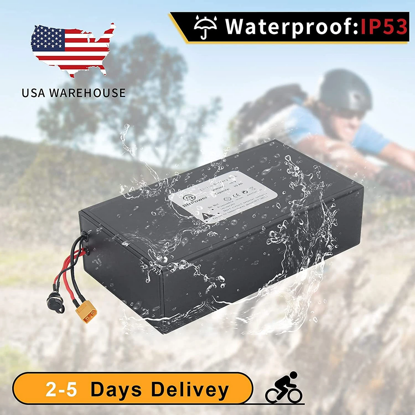 BtrPower Ebike Battery 48V 15AH, Li- ion Battery Pack With 3A Charger and 30A BMS
