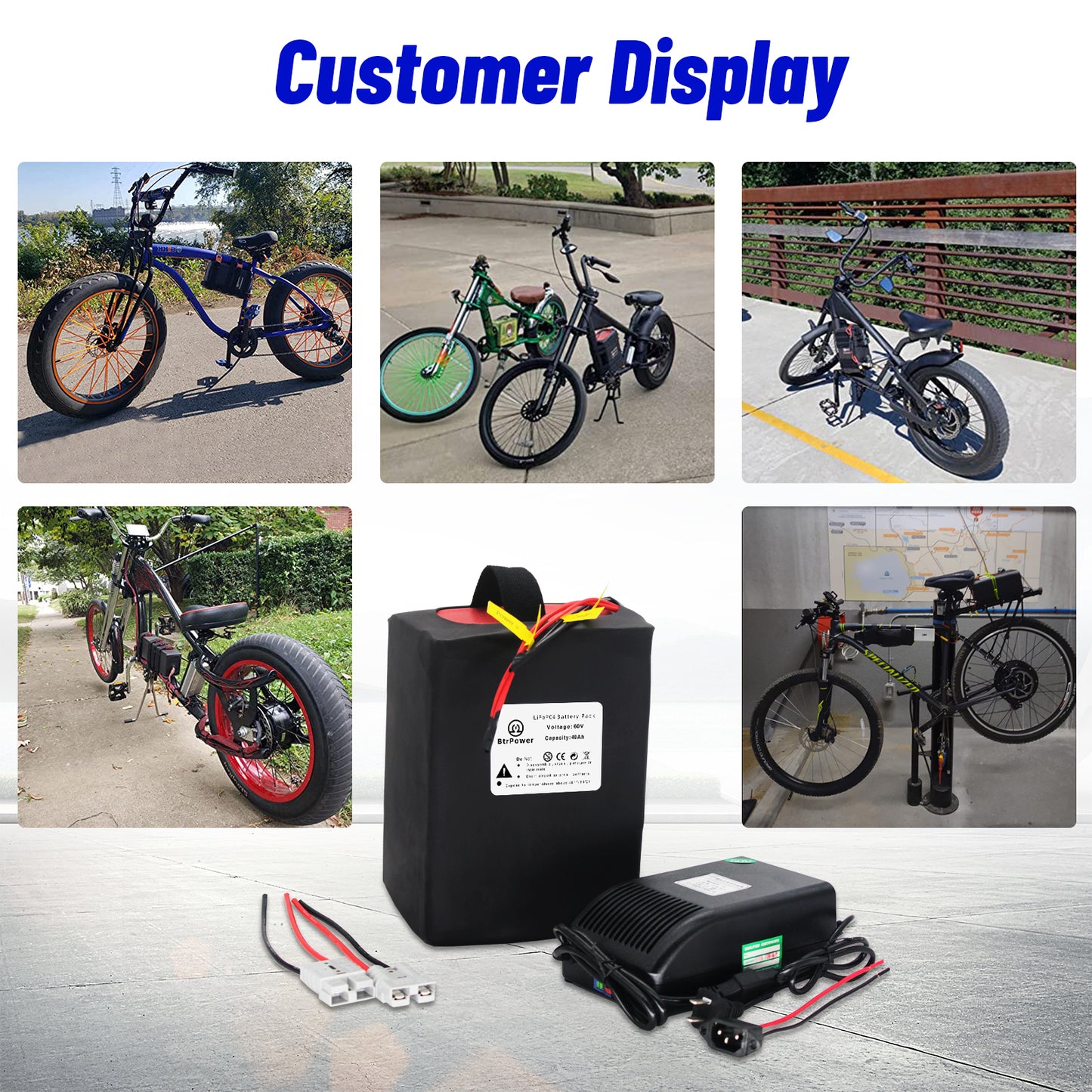 BtrPower Ebike Lithium Lifepo4 60V 40Ah Battery Pack 250W-3000W for Electric Scooter 50A BMS
