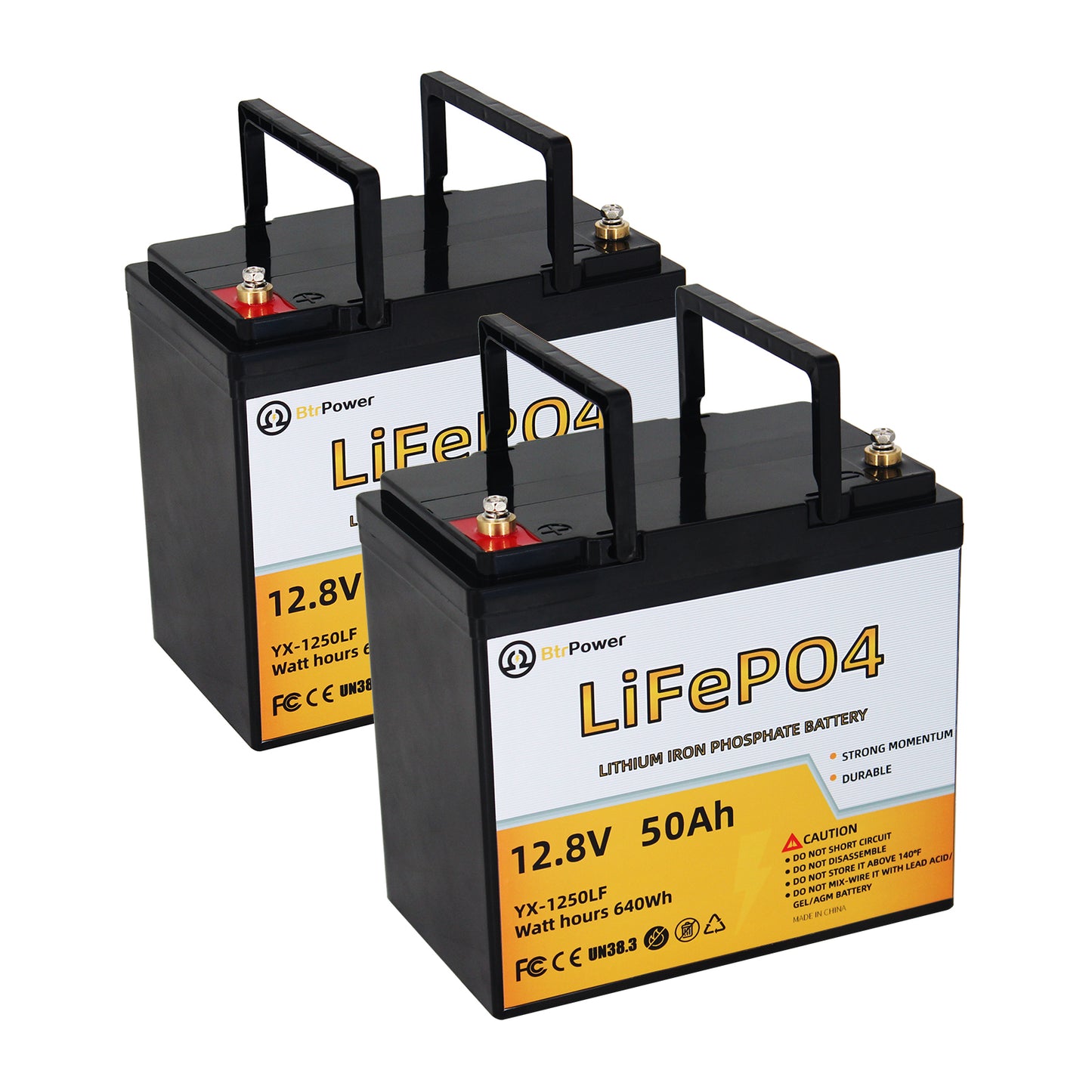 BtrPower 2 Pack Marine Lithium Lifepo4 Deep Cycle Battery 12v 50Ah for RV Solar Batteries
