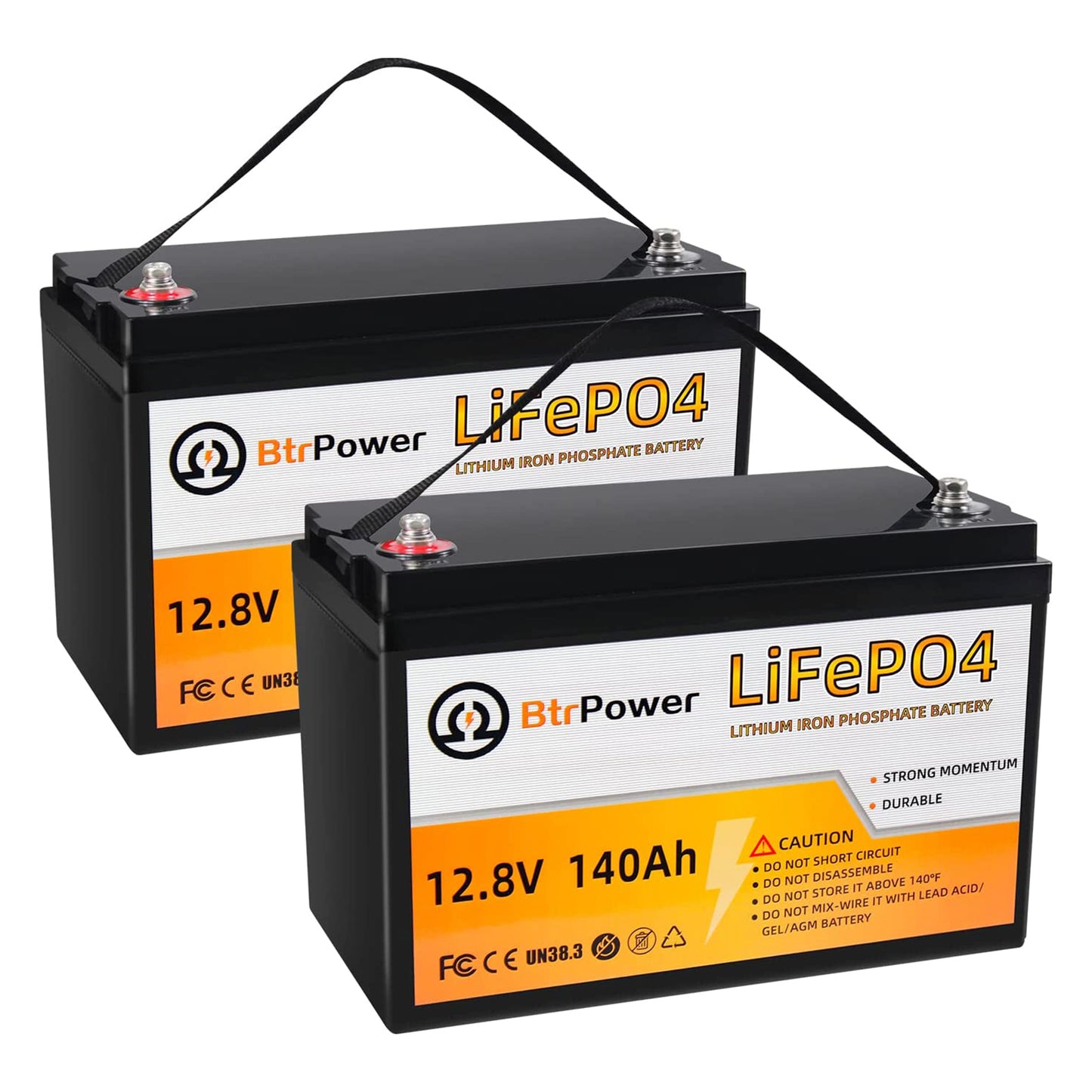 BtrPower 2 Pack 12 Volt LiFePO4 Battery 12V 140Ah Batteries Pack for Solar Deep Cycle RV System