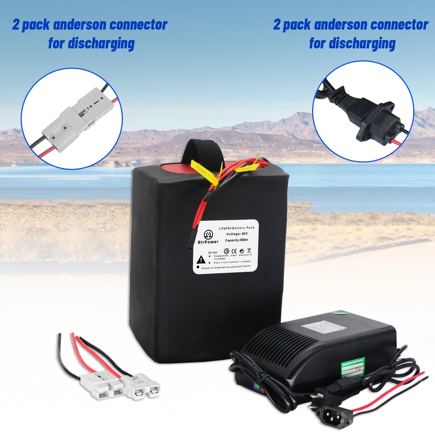 BtrPower Ebike Lithium Lifepo4 60V 40Ah Battery Pack 250W-3000W for Electric Scooter 50A BMS