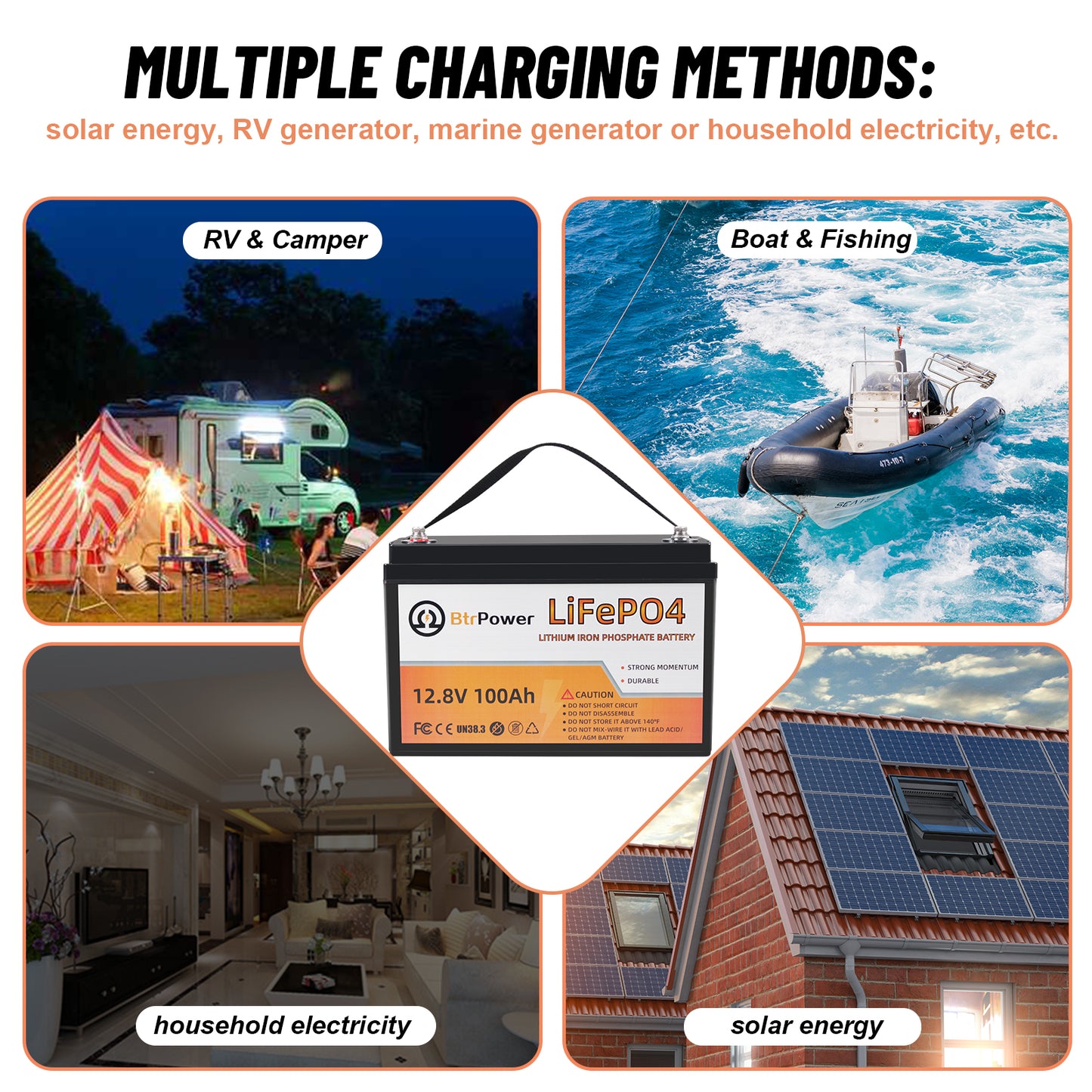 12V 100Ah LiFePO4 Lithium Iron Phosphate Battery For RV Marine Solar System 100A