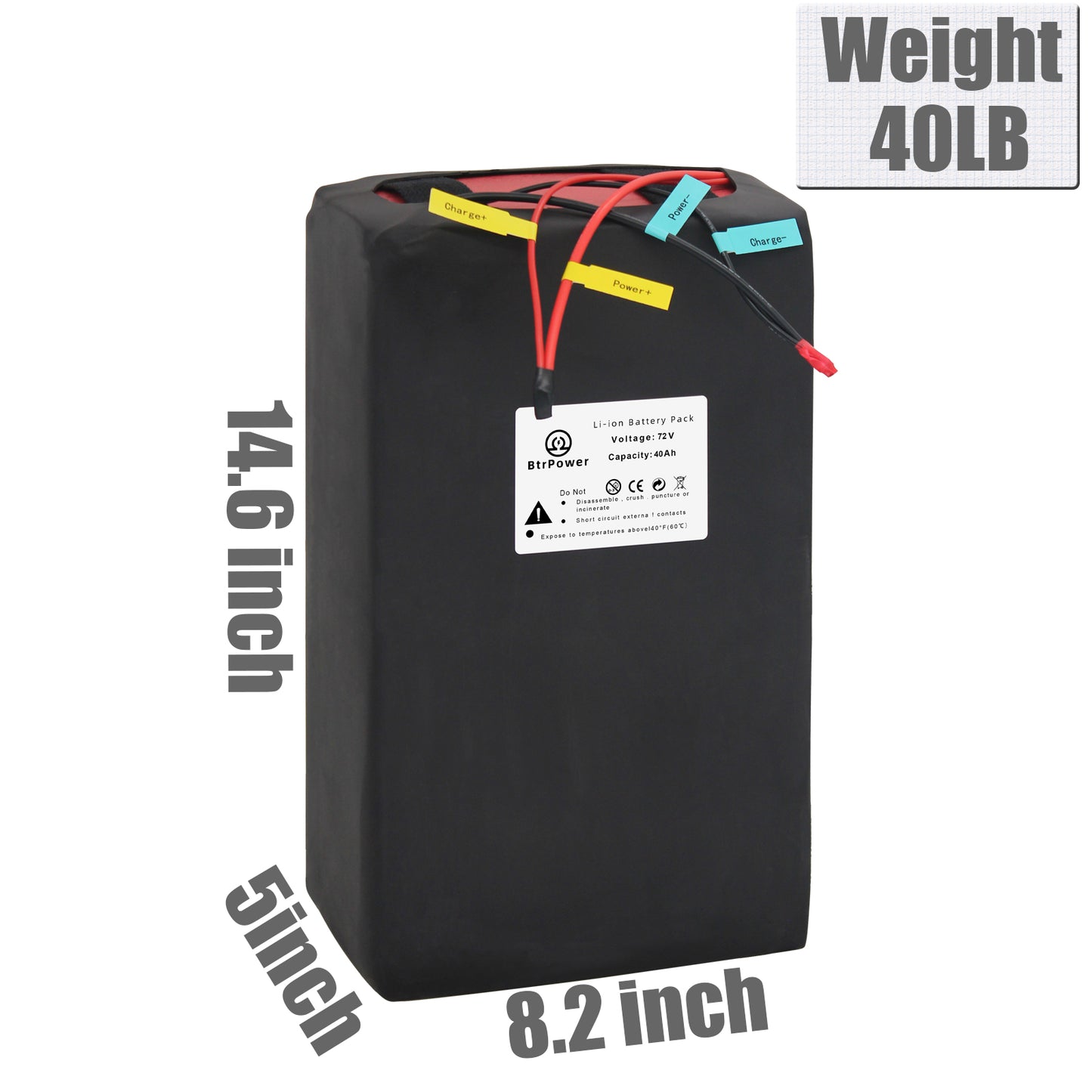 BtrPower Ebike Battery 72V 40AH Li-ion Battery Pack with 5A Charger 50A BMS