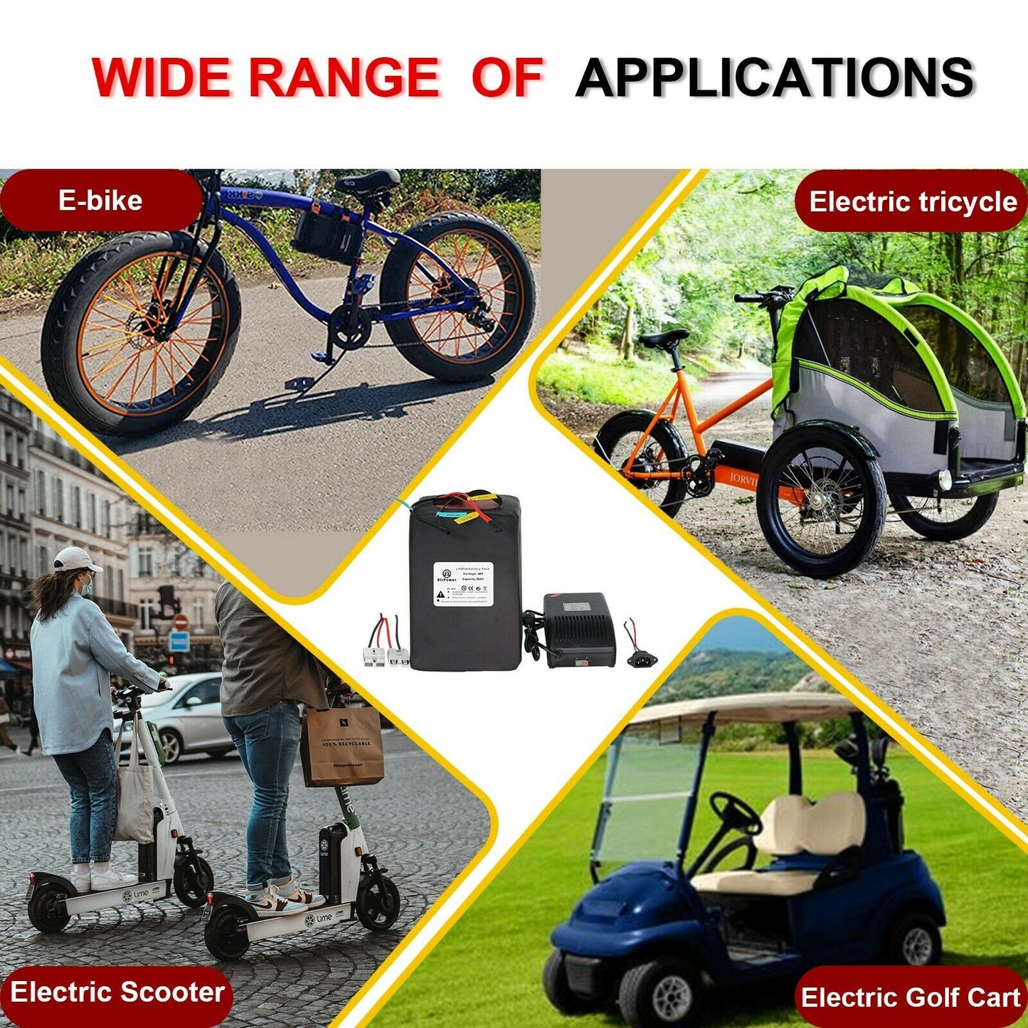 BtrPower Ebike Battery 48V 35AH LiFePO4 Battery Pack with 5A Charger, 50A BMS