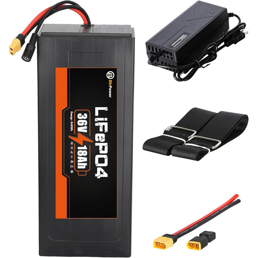 BtrPower 36V 18Ah Lifepo4 Ebike Battery Pack for Electric Bike Motor Scooter Lithium Battery 30A BMS