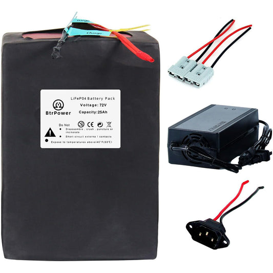 BtrPower Ebike Battery 72V 25AH LiFePO4 Battery Pack with 5A Charger 50A BMS