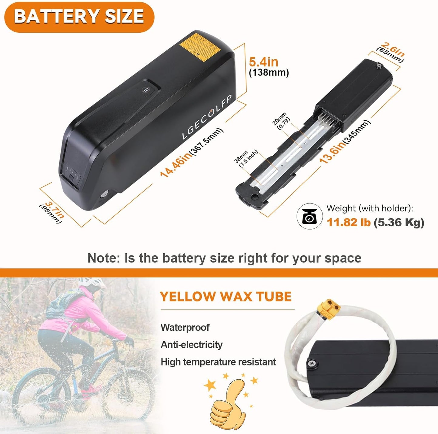 LGECOLFP 5-Pins 48V 20Ah Hailong Ebike Battery Replacement Lithium ion Battery with USB Port for 1000W Electric Bike