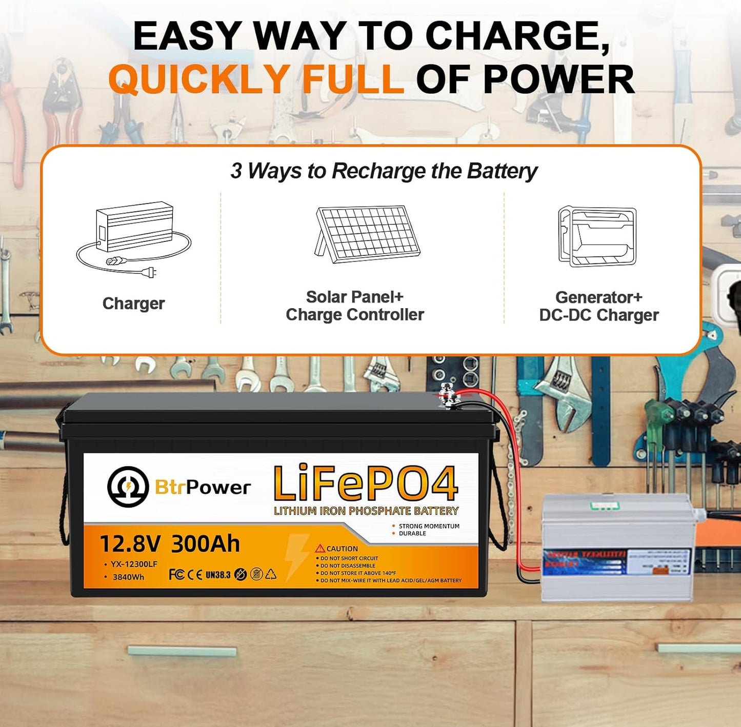 12V 300AH LiFePO4 Lithium Battery Pack 200A BMS for RV Marine Solar System Trolling Motor
