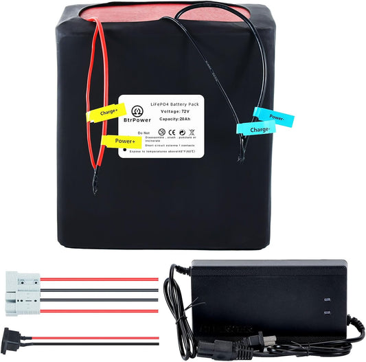 BtrPower Ebike Battery 72V 20AH LiFePO4 Battery Pack with 5A Charger 50A BMS