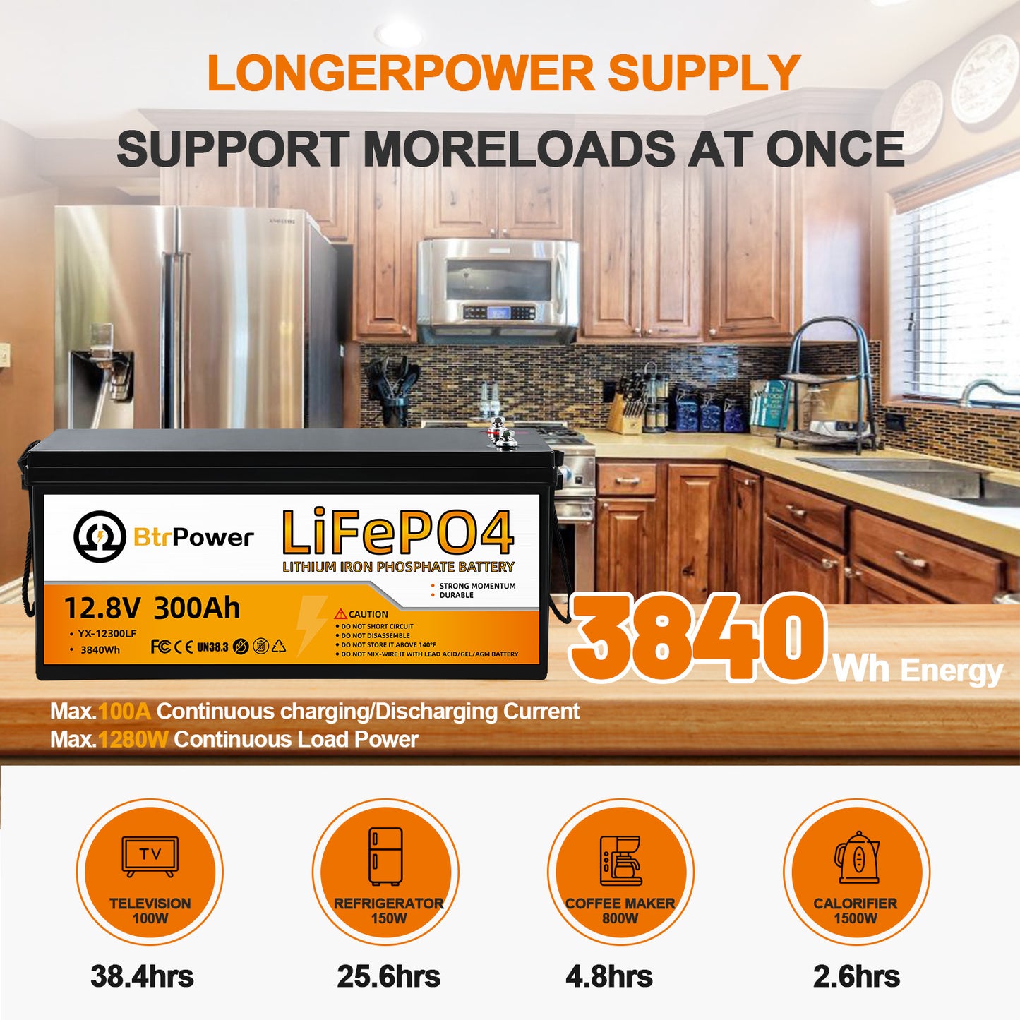 12V 300AH LiFePO4 Lithium Battery Pack 100A BMS for RV Marine Solar System Trolling Motor