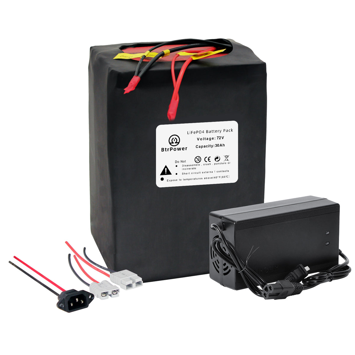 BtrPower Ebike Battery 72V 30AH LiFePO4 Battery Pack with 5A Charger 100A BMS
